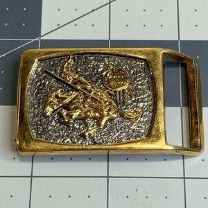 Award Design Medals 24K Gold Plated Belt Buckle Cheyenne Indian Horseback 2.5”